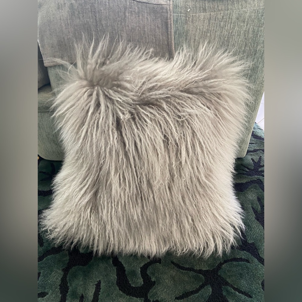 Pillow long haired gray sheep fur